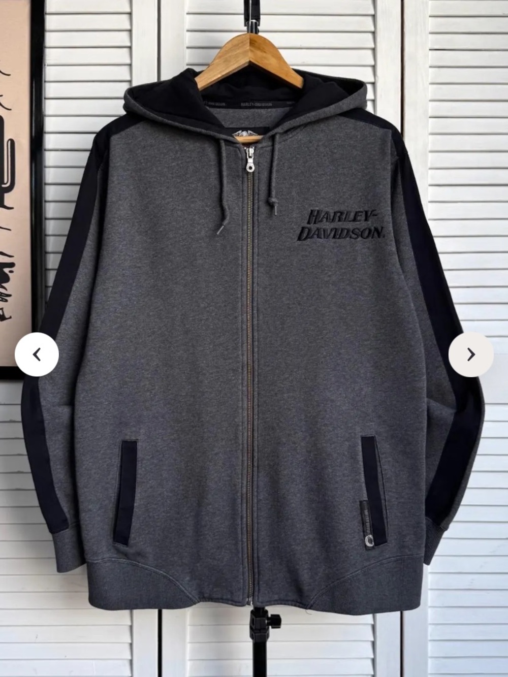 VINTAGE - Harley-Davidson Gray and Black Full-Zip Hoodie Sweater